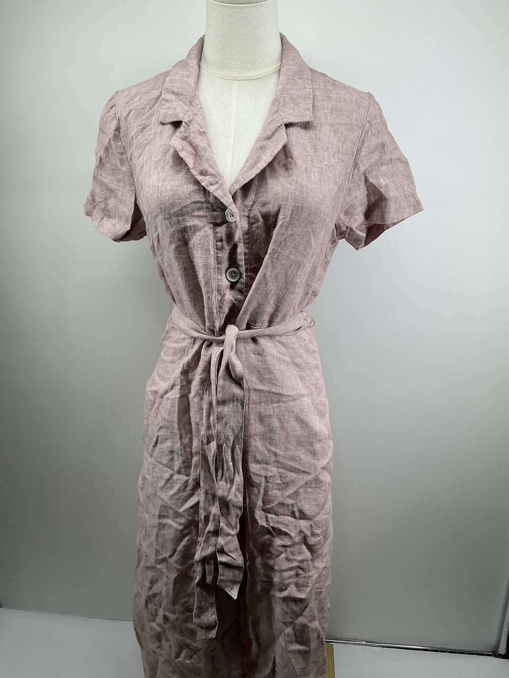 100% European Linen Button Front Dress